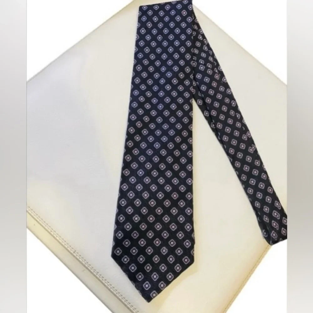 XMI Silk Imported From Italy Hand Made Navy  Purple Patterned Men's Tie
